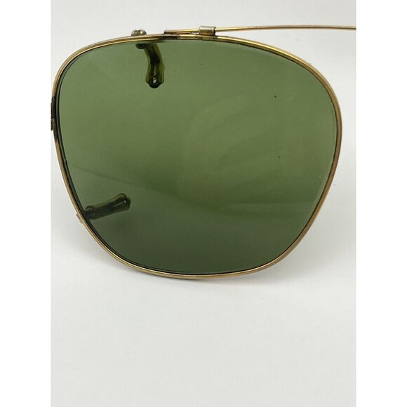 VTG Green Lens Clip-On Sunglasses / Unisex Accessory / Man Woman Gold Tone Frame - Picture 11 of 14